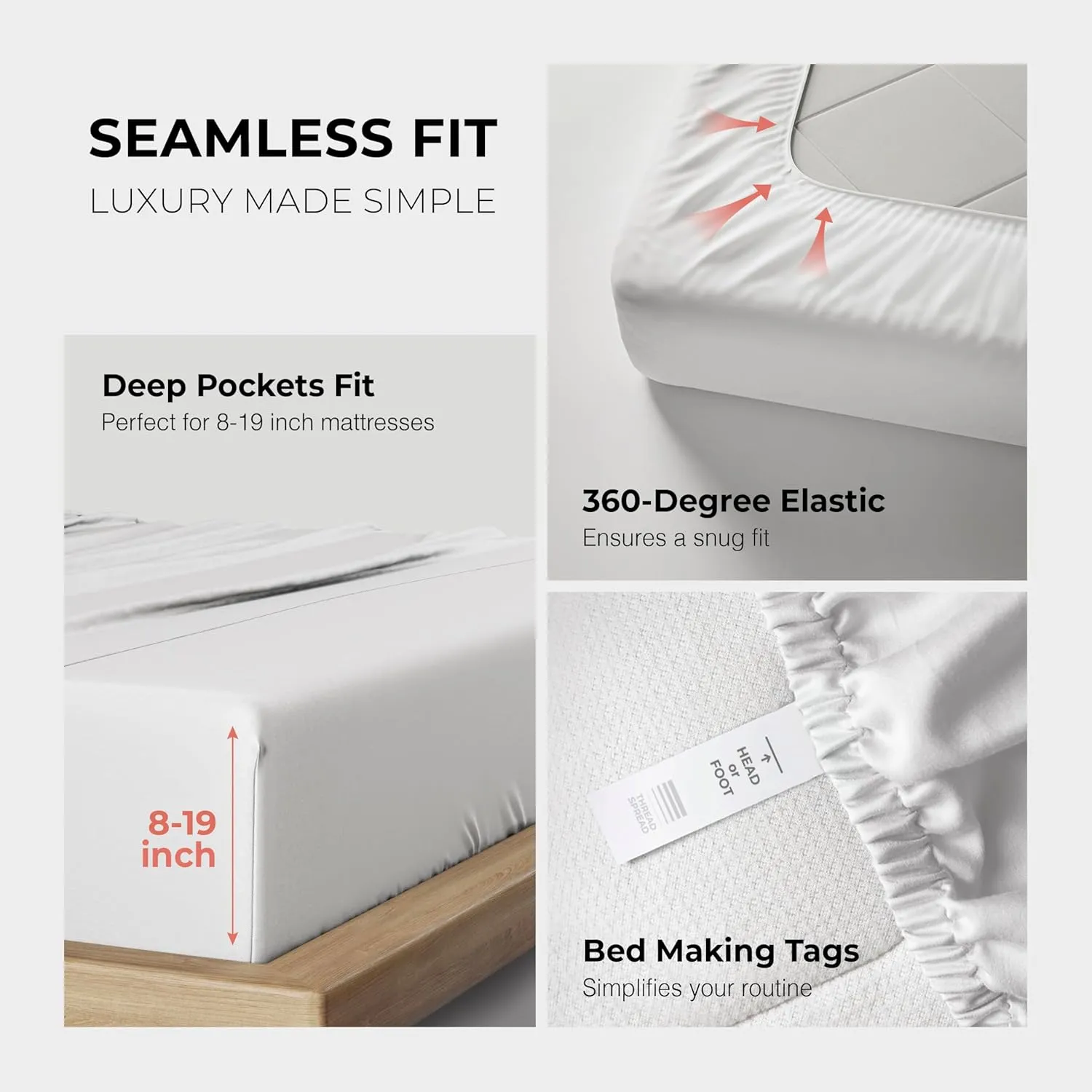 THREAD SPREAD 100% Egyptian Cotton Queen Sheets Set - 1200 Thread Count Luxury Egyptian Cotton Sheets Queen Size Deep Pocket (4 PC, White), Soft, Cooling, Sateen Weave High Thread Count Sheet Set