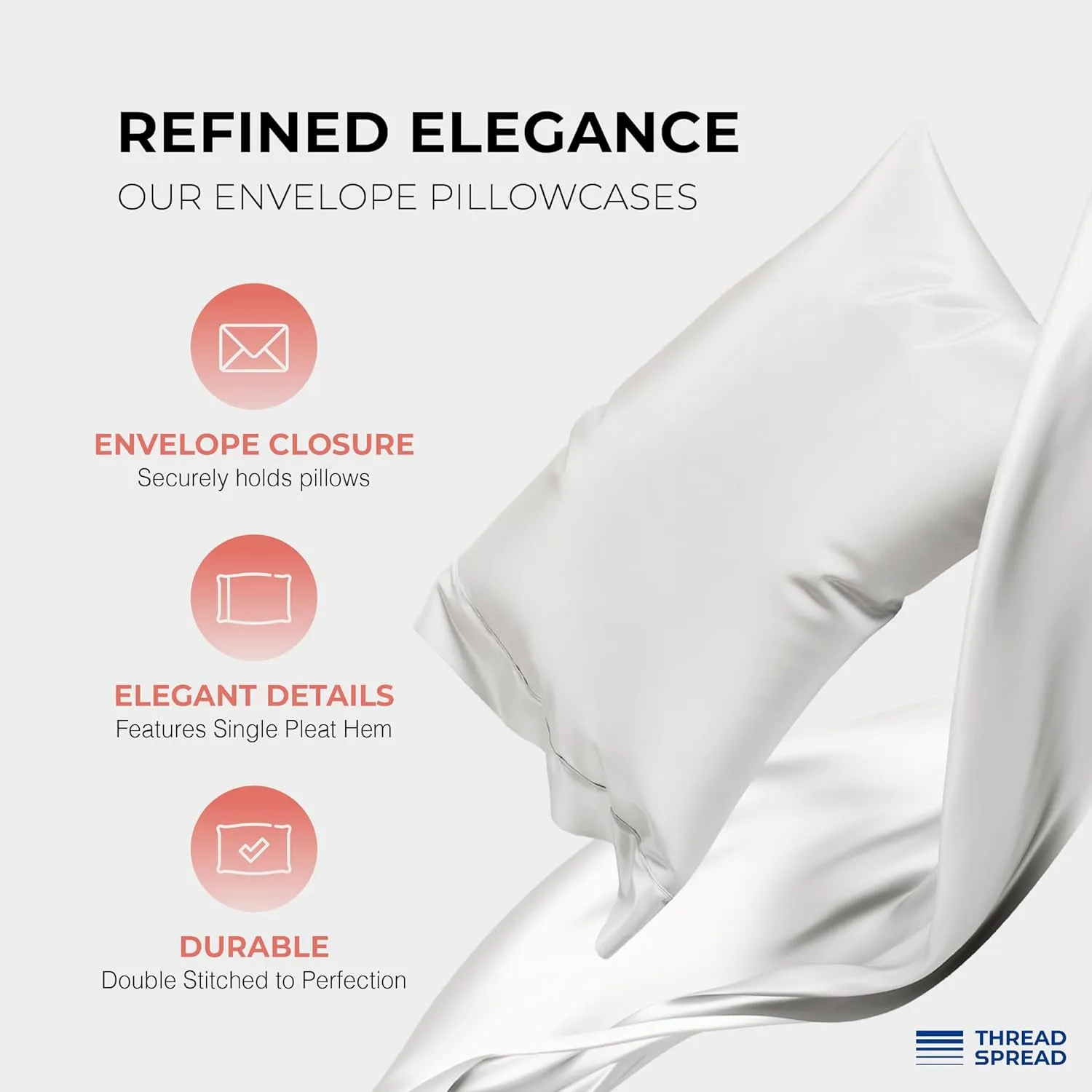 THREAD SPREAD 100% Egyptian Cotton Queen Sheets Set - 1200 Thread Count Luxury Egyptian Cotton Sheets Queen Size Deep Pocket (4 PC, White), Soft, Cooling, Sateen Weave High Thread Count Sheet Set