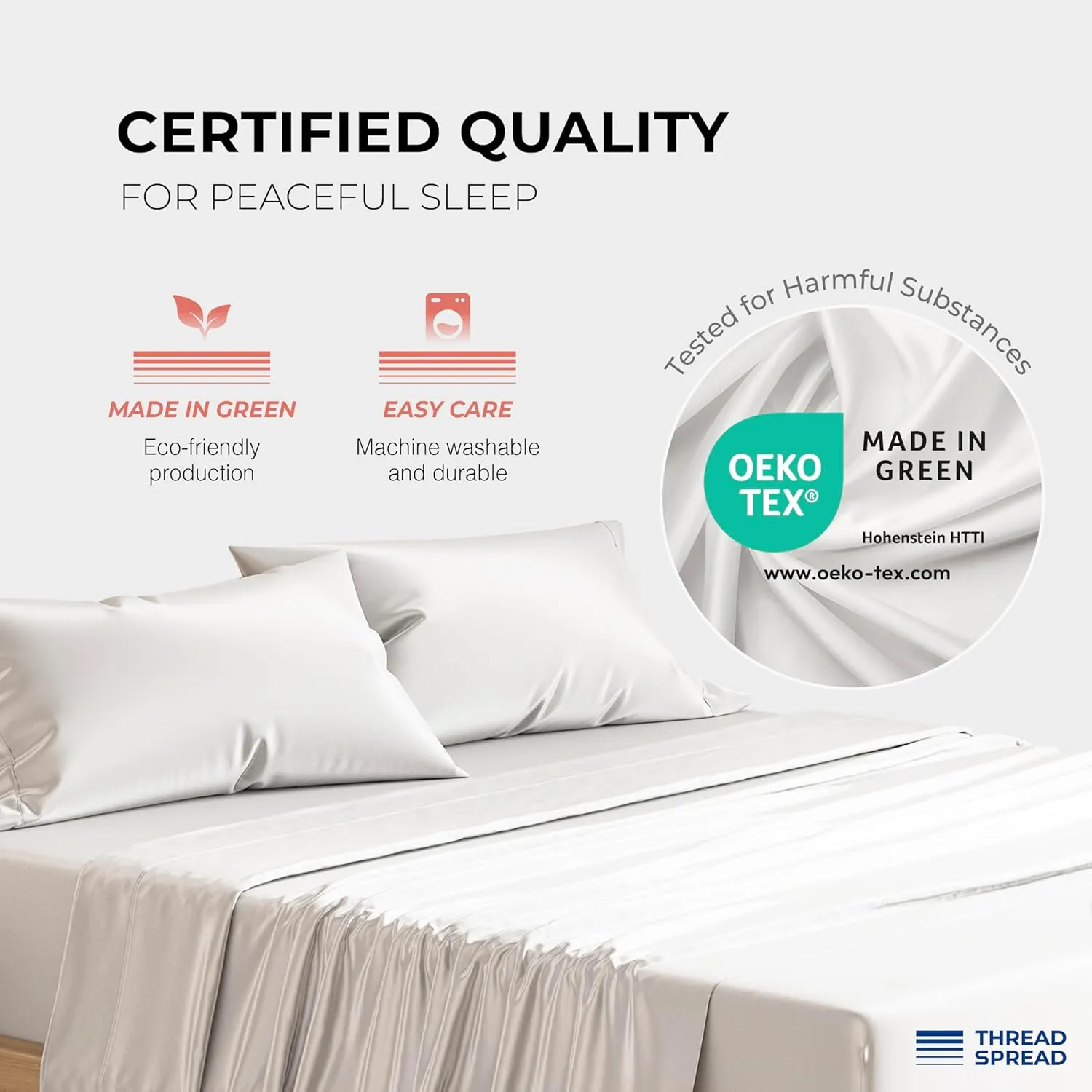 THREAD SPREAD 100% Egyptian Cotton Queen Sheets Set - 1200 Thread Count Luxury Egyptian Cotton Sheets Queen Size Deep Pocket (4 PC, White), Soft, Cooling, Sateen Weave High Thread Count Sheet Set