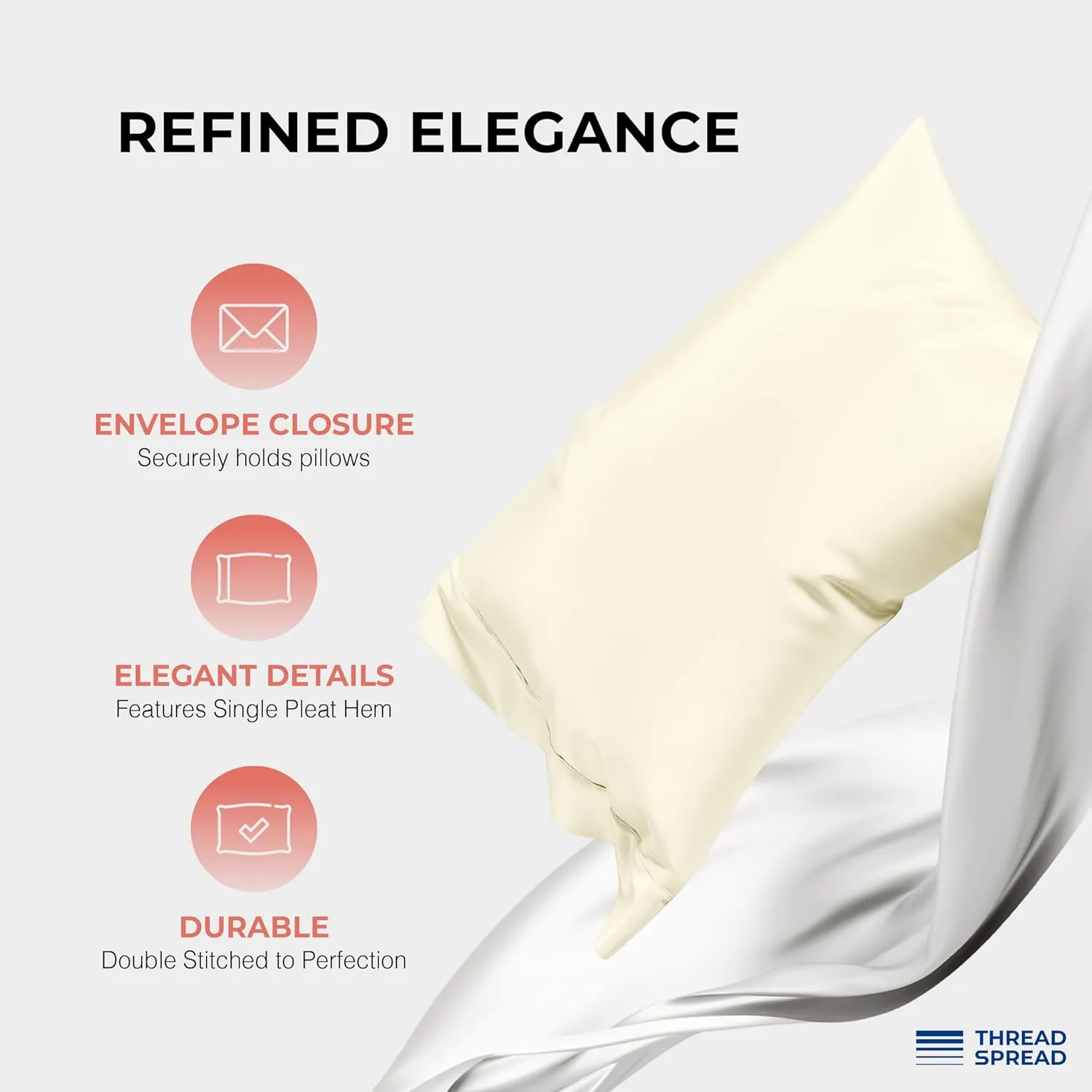 THREAD SPREAD 100% Egyptian Cotton Sheets Queen Size - 1200 Thread Count 4 PC Sheet Set Egyptian Cotton, Sateen Weave Luxury Sheets Queen Size, High Thread Count Sheets, 17" Deep Pocket - Ivory