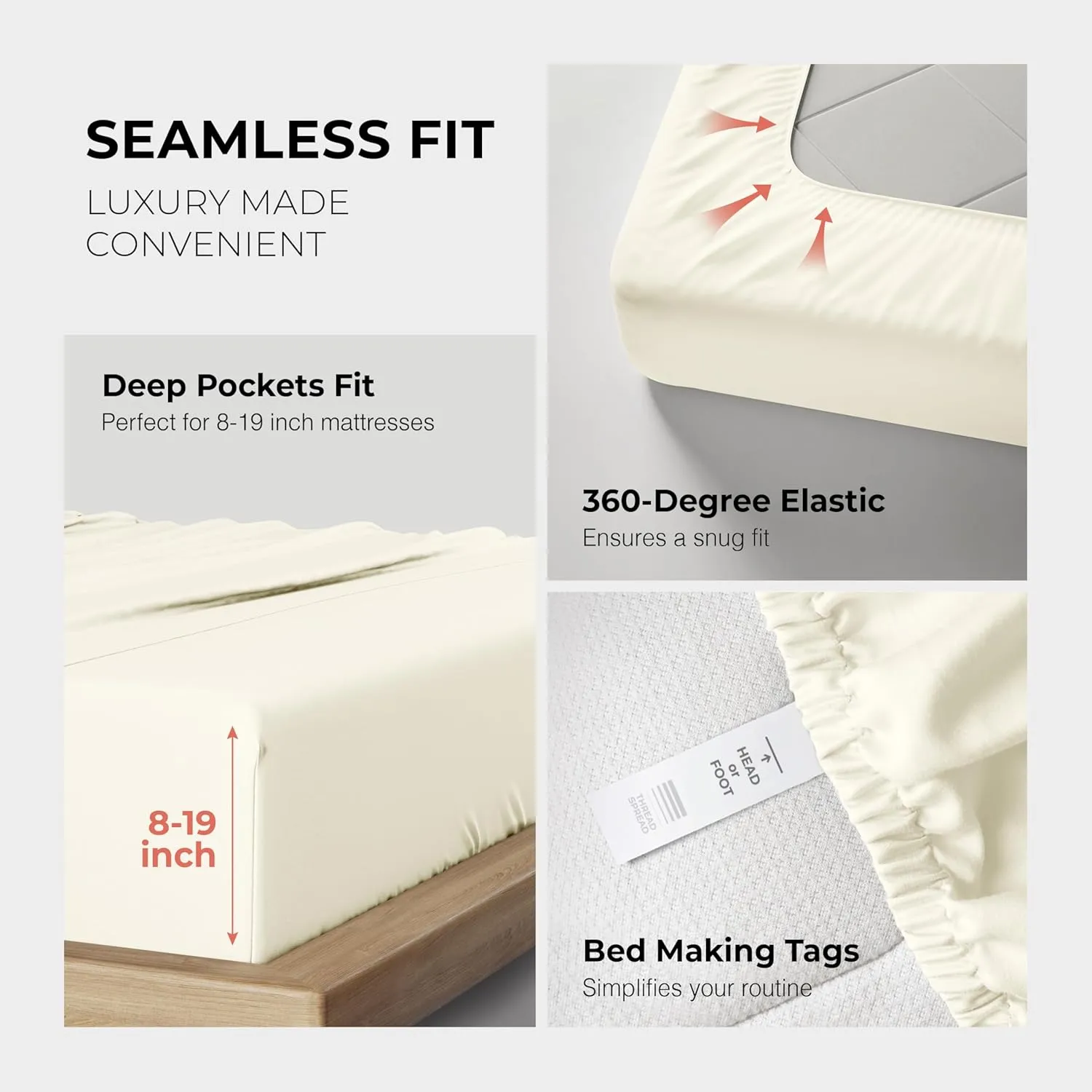 THREAD SPREAD 100% Egyptian Cotton Sheets Queen Size - 1200 Thread Count 4 PC Sheet Set Egyptian Cotton, Sateen Weave Luxury Sheets Queen Size, High Thread Count Sheets, 17" Deep Pocket - Ivory