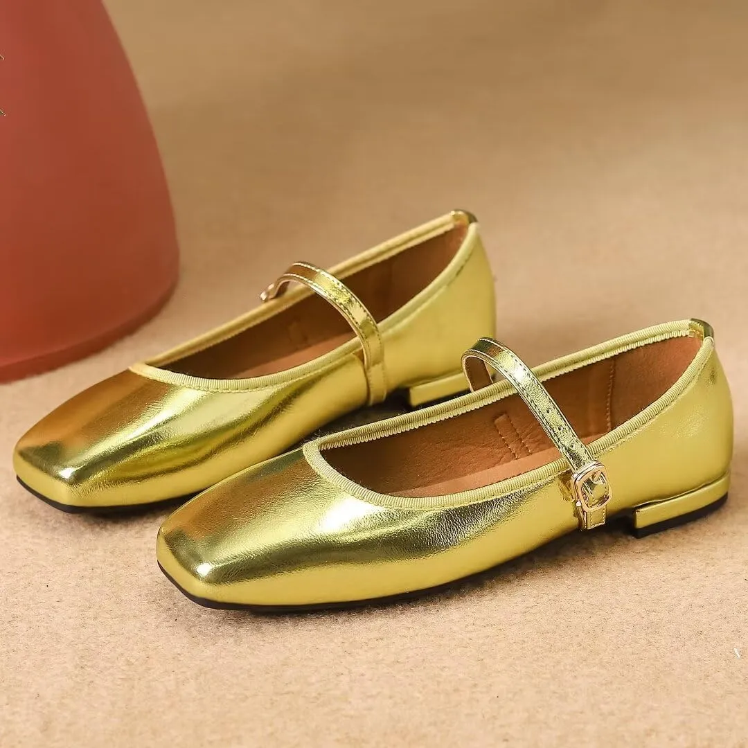 TN TANGNEST Flats for Women Classical Square Toe Mary Jane Flats Soft One Line Strap Flats Slip On Flats