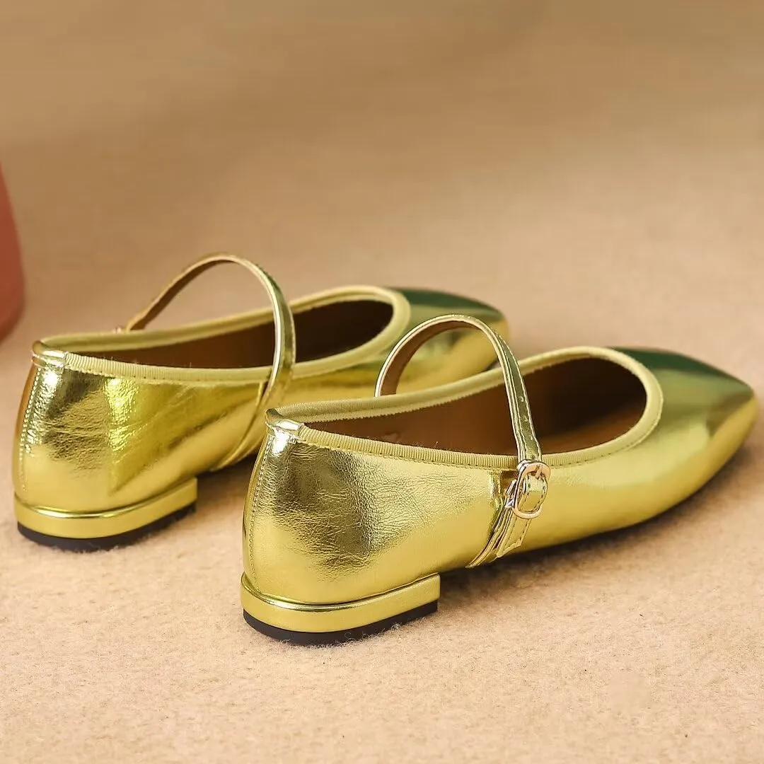 TN TANGNEST Flats for Women Classical Square Toe Mary Jane Flats Soft One Line Strap Flats Slip On Flats