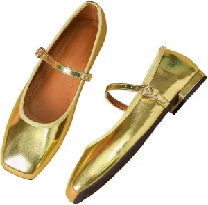 TN TANGNEST Flats for Women Classical Square Toe Mary Jane Flats Soft One Line Strap Flats Slip On Flats
