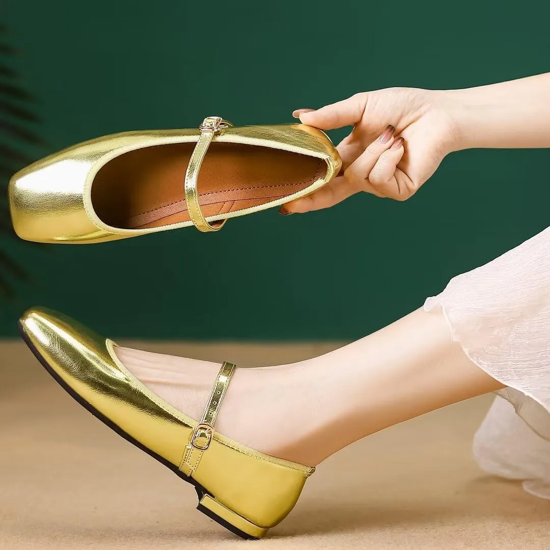 TN TANGNEST Flats for Women Classical Square Toe Mary Jane Flats Soft One Line Strap Flats Slip On Flats