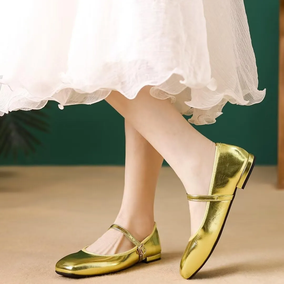TN TANGNEST Flats for Women Classical Square Toe Mary Jane Flats Soft One Line Strap Flats Slip On Flats