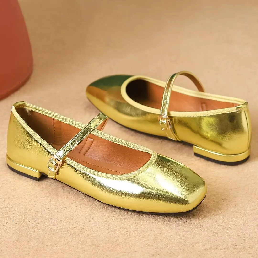 TN TANGNEST Flats for Women Classical Square Toe Mary Jane Flats Soft One Line Strap Flats Slip On Flats