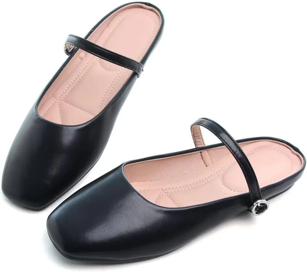 TN TANGNEST Flats for Women Elegant Square Toe Slip On Flats Soft One Line Strap Flats Retro Mary Jane Flat Shoes