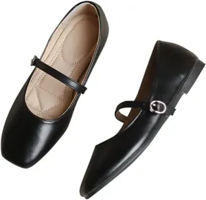 TN TANGNEST Flats for Women Elegant Square Toe Slip On Flats Soft One Line Strap Flats Retro Mary Jane Flat Shoes