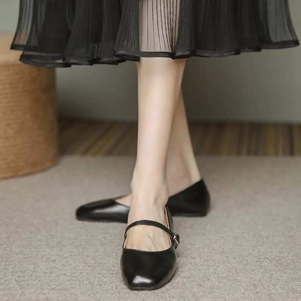 TN TANGNEST Flats for Women Elegant Square Toe Slip On Flats Soft One Line Strap Flats Retro Mary Jane Flat Shoes