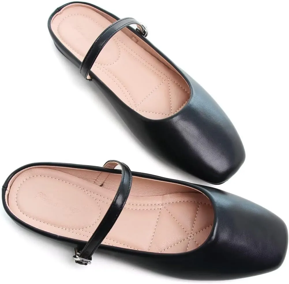 TN TANGNEST Flats for Women Elegant Square Toe Slip On Flats Soft One Line Strap Flats Retro Mary Jane Flat Shoes