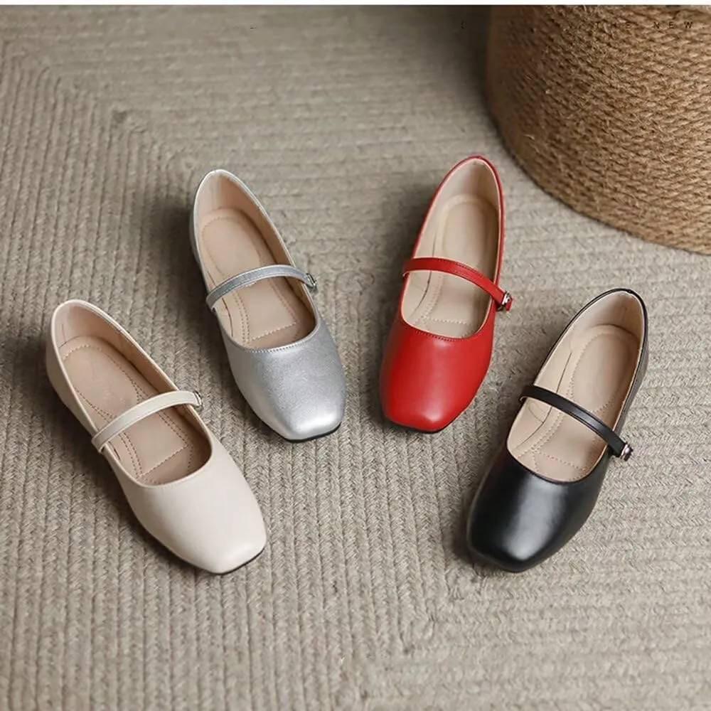 TN TANGNEST Flats for Women Elegant Square Toe Slip On Flats Soft One Line Strap Flats Retro Mary Jane Flat Shoes