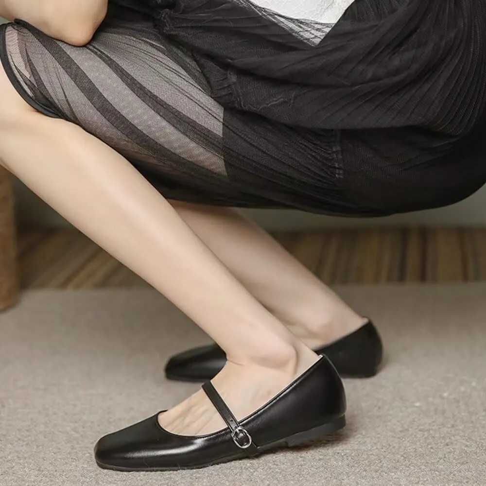 TN TANGNEST Flats for Women Elegant Square Toe Slip On Flats Soft One Line Strap Flats Retro Mary Jane Flat Shoes