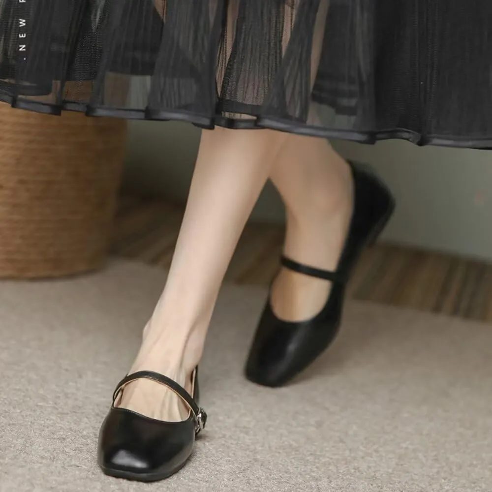TN TANGNEST Flats for Women Elegant Square Toe Slip On Flats Soft One Line Strap Flats Retro Mary Jane Flat Shoes