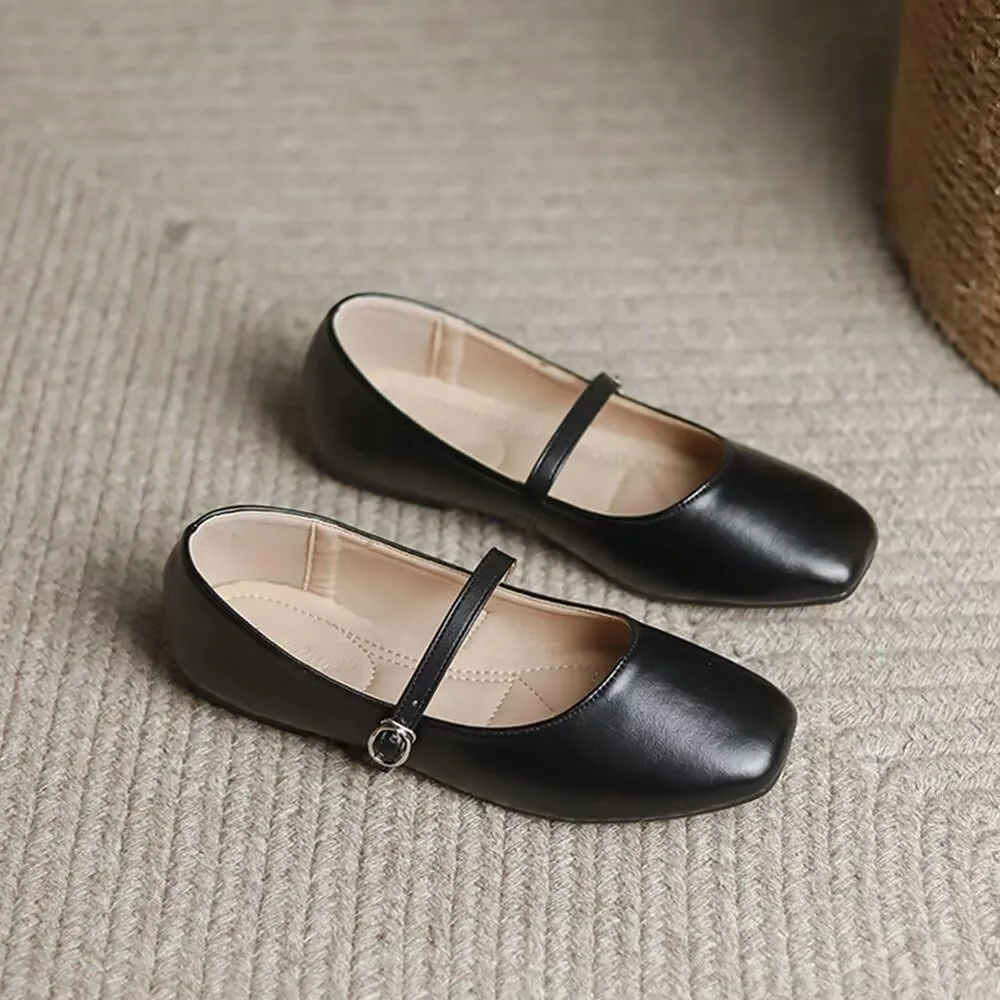 TN TANGNEST Flats for Women Elegant Square Toe Slip On Flats Soft One Line Strap Flats Retro Mary Jane Flat Shoes
