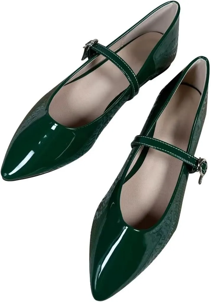 TN TANGNEST Leather Flats for Women Comfortable Pointy Toe Slip On Flats Soft Work Flats Retro Mary Jane Flats