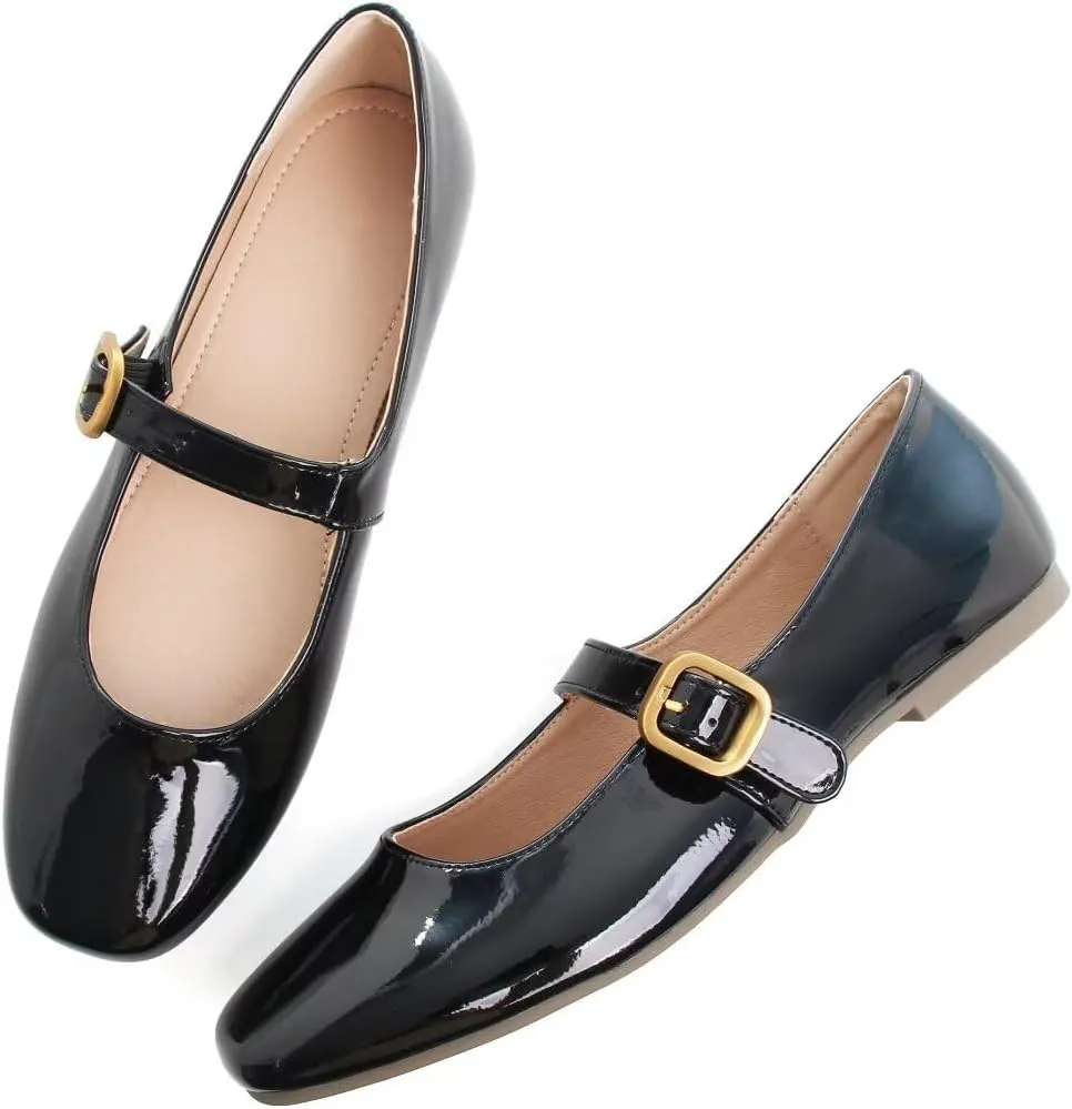 TN TANGNEST Leather Flats for Women Comfortable Square Toe Slip On Flats Soft Work Flats Retro Mary Jane Flats