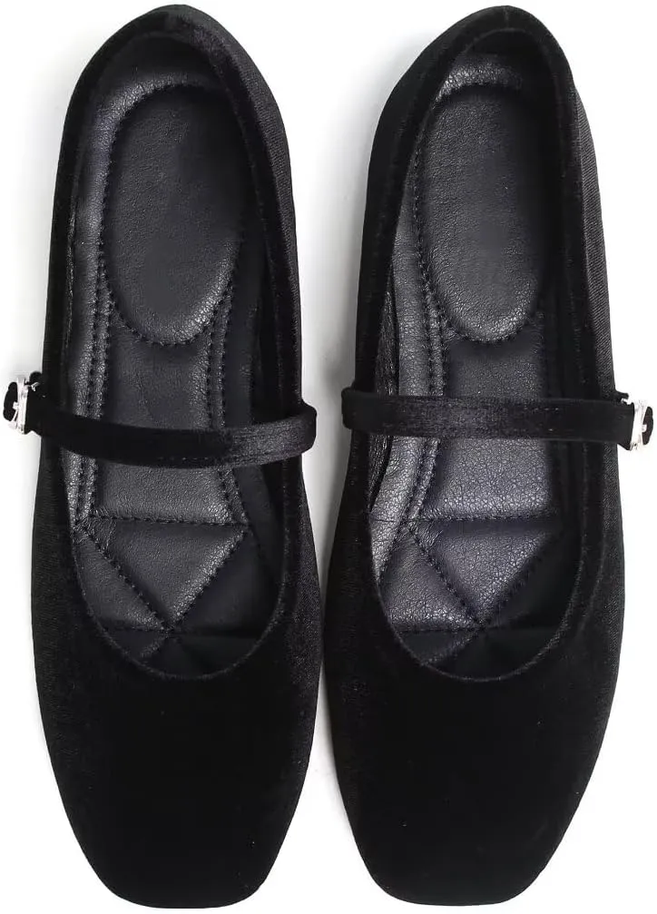 TN TANGNEST Women's Leather Flats Comfortable Square Toe Dress Flats Retro Soft Mary Jane Flats