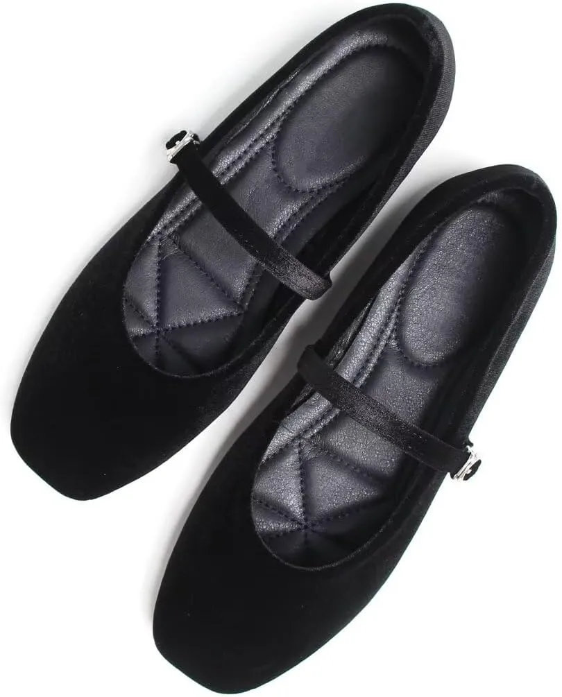 TN TANGNEST Women's Leather Flats Comfortable Square Toe Dress Flats Retro Soft Mary Jane Flats