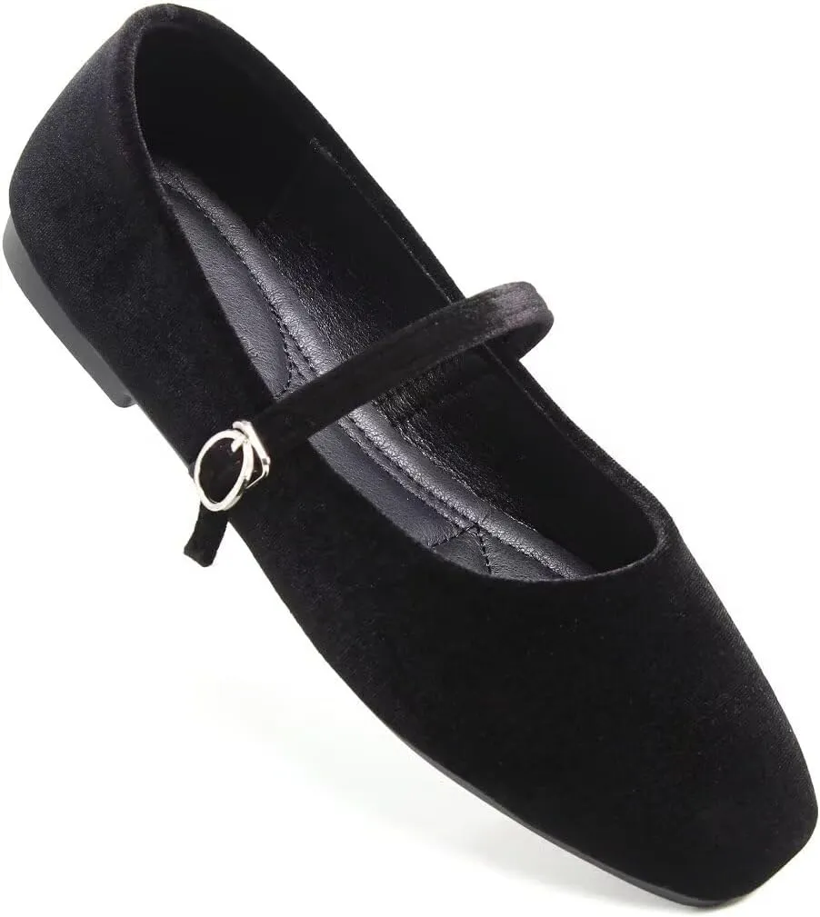 TN TANGNEST Women's Leather Flats Comfortable Square Toe Dress Flats Retro Soft Mary Jane Flats