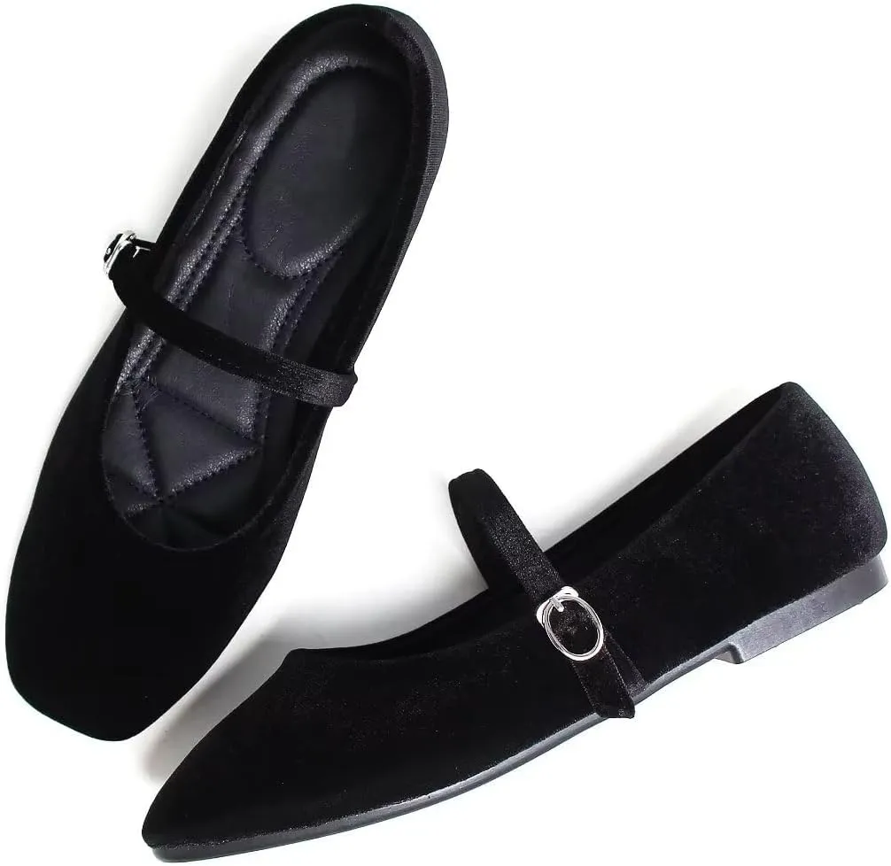 TN TANGNEST Women's Leather Flats Comfortable Square Toe Dress Flats Retro Soft Mary Jane Flats