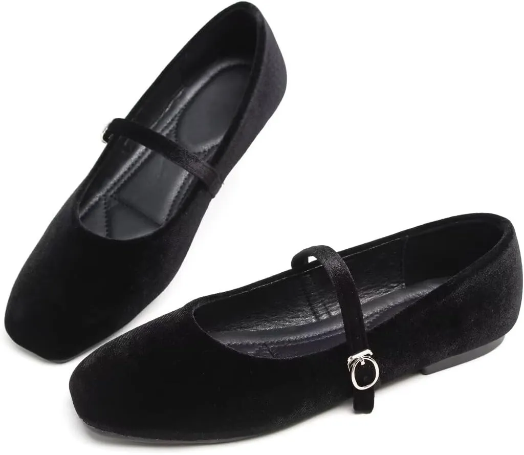 TN TANGNEST Women's Leather Flats Comfortable Square Toe Dress Flats Retro Soft Mary Jane Flats