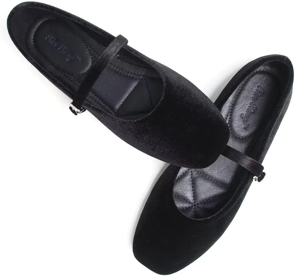 TN TANGNEST Women's Leather Flats Comfortable Square Toe Dress Flats Retro Soft Mary Jane Flats
