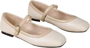 TN TANGNEST Women's Mary Jane Flats Fashion Square Toe Slip On Buckle Flats Soft Comfortable Casual Flat Shoes