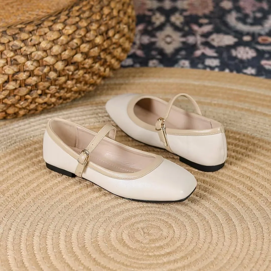 TN TANGNEST Women's Mary Jane Flats Fashion Square Toe Slip On Buckle Flats Soft Comfortable Casual Flat Shoes