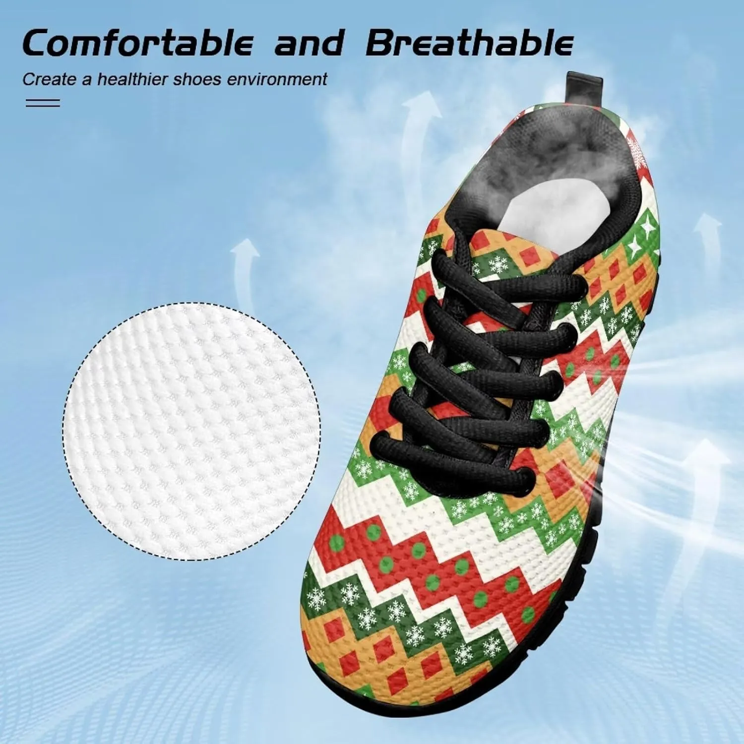 Toddler Boys Girls Sneakers Christmas Soft Breathable Shoes Cute Fashion Lightweight Comfy Low-top Camping Shoes for Party US Little Kid 11-13 Big Kid 1-5 Black Sole