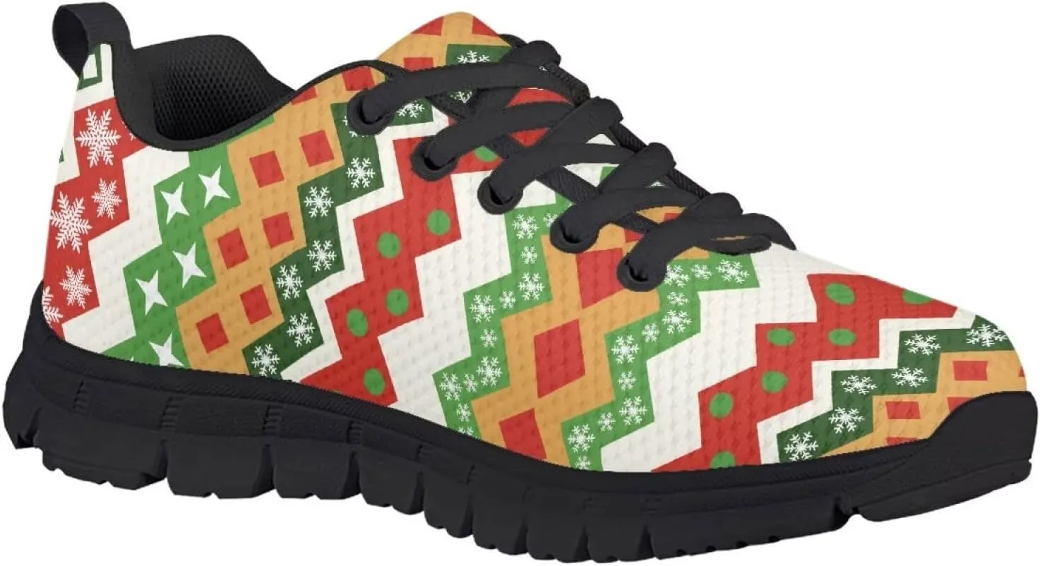 Toddler Boys Girls Sneakers Christmas Soft Breathable Shoes Cute Fashion Lightweight Comfy Low-top Camping Shoes for Party US Little Kid 11-13 Big Kid 1-5 Black Sole