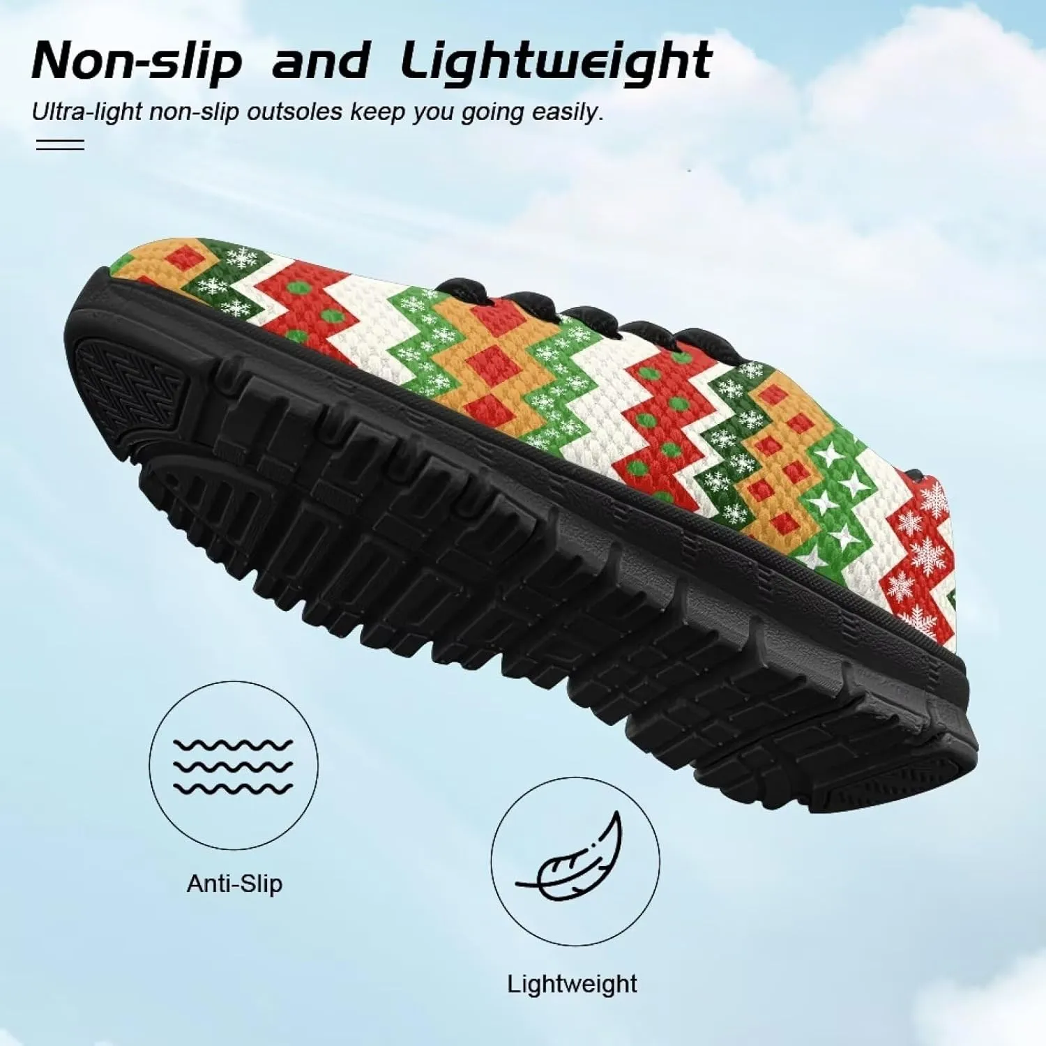 Toddler Boys Girls Sneakers Christmas Soft Breathable Shoes Cute Fashion Lightweight Comfy Low-top Camping Shoes for Party US Little Kid 11-13 Big Kid 1-5 Black Sole