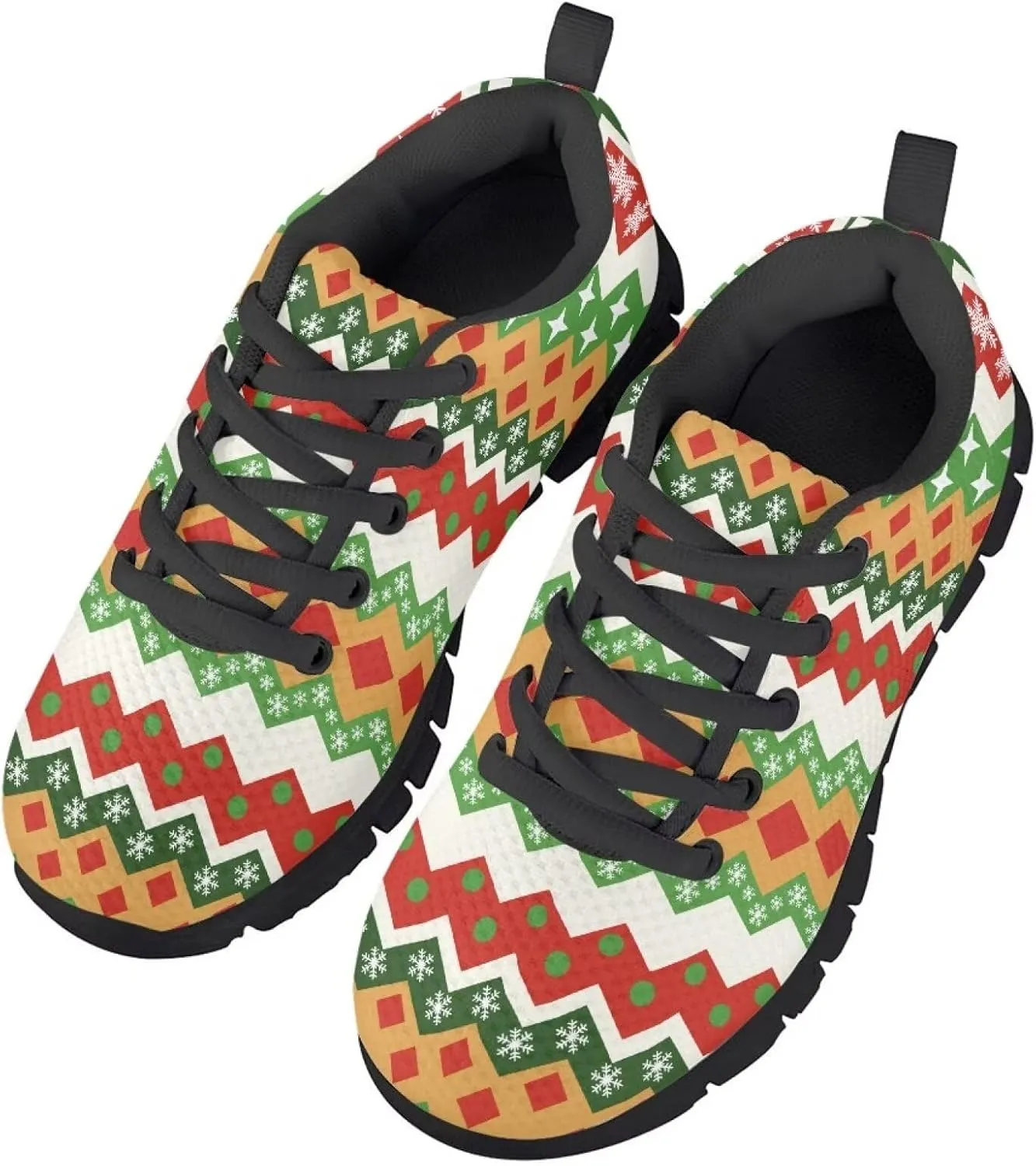 Toddler Boys Girls Sneakers Christmas Soft Breathable Shoes Cute Fashion Lightweight Comfy Low-top Camping Shoes for Party US Little Kid 11-13 Big Kid 1-5 Black Sole