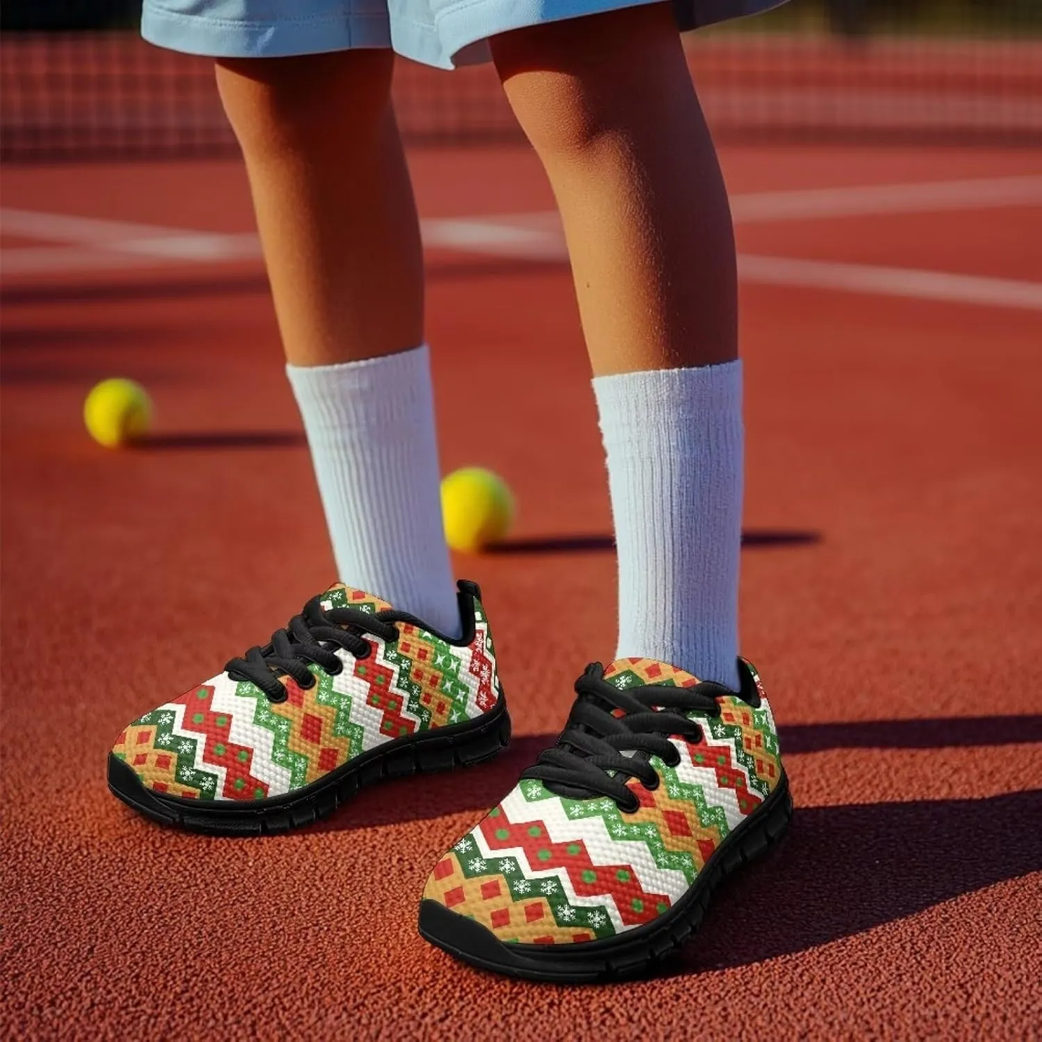 Toddler Boys Girls Sneakers Christmas Soft Breathable Shoes Cute Fashion Lightweight Comfy Low-top Camping Shoes for Party US Little Kid 11-13 Big Kid 1-5 Black Sole