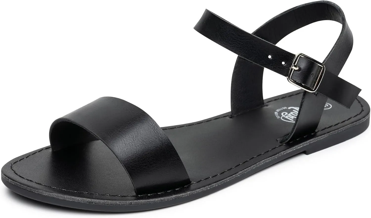 Trary Women's Dressy Summer Leather Flat Ankle Strap Gladiator Open Toe One Band Two Tone Adjustable Metal Buckle Comfortable Wedding Sandals