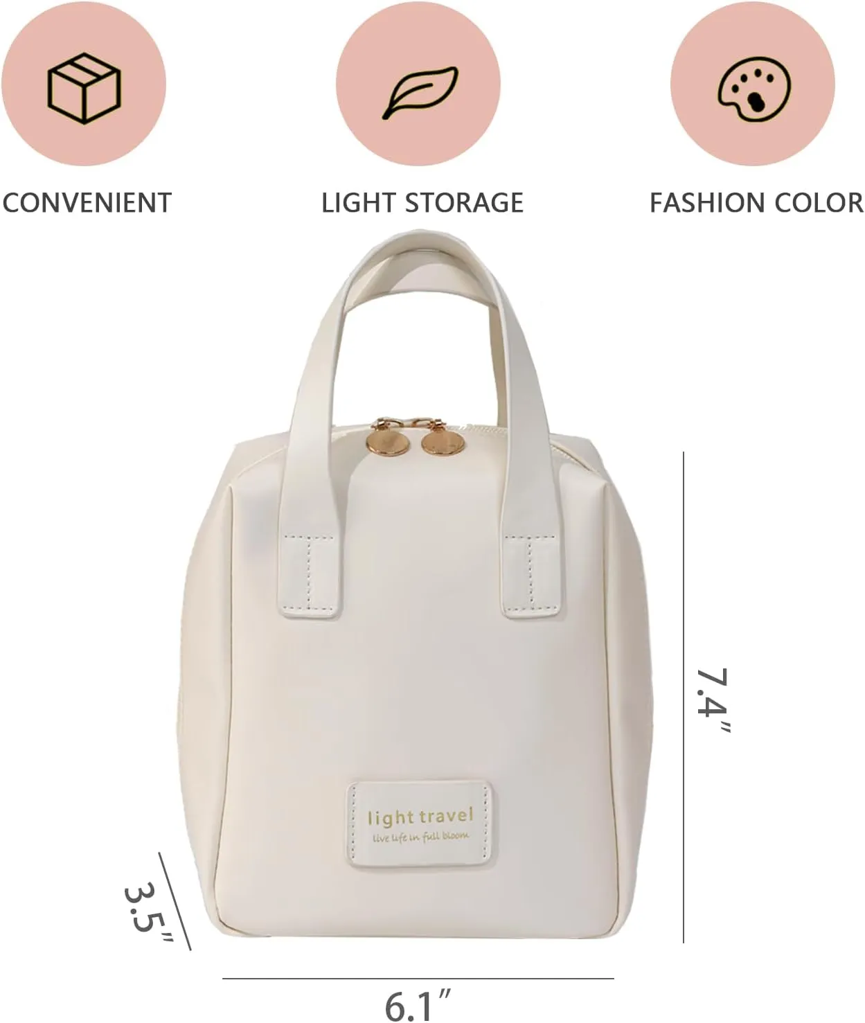 Travel Makeup Bag,Travel Cosmetic Bags, Waterproof Cosmetic Bag, PU Leather Handheld Cosmetic Organizer with Top Handle(White)
