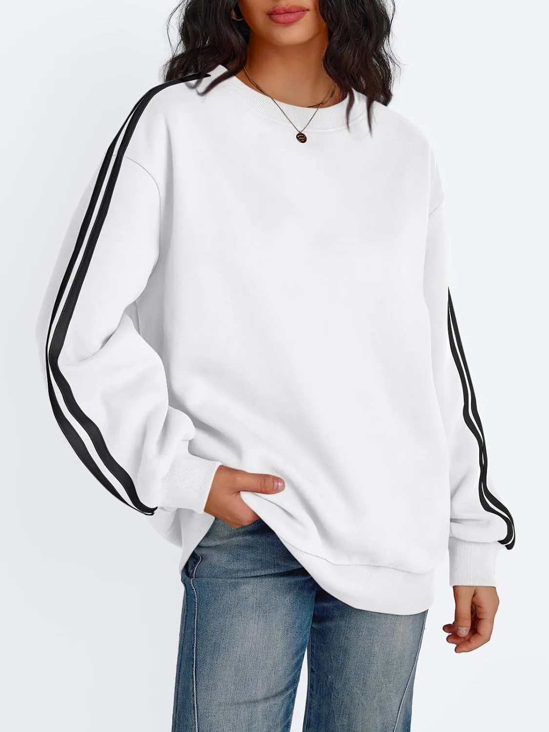 Trendy Queen Oversized Sweatshirt for Women Crewneck Fall Fashion Clothes 2025 Striped Sweater y2k Teen Girls Outfits