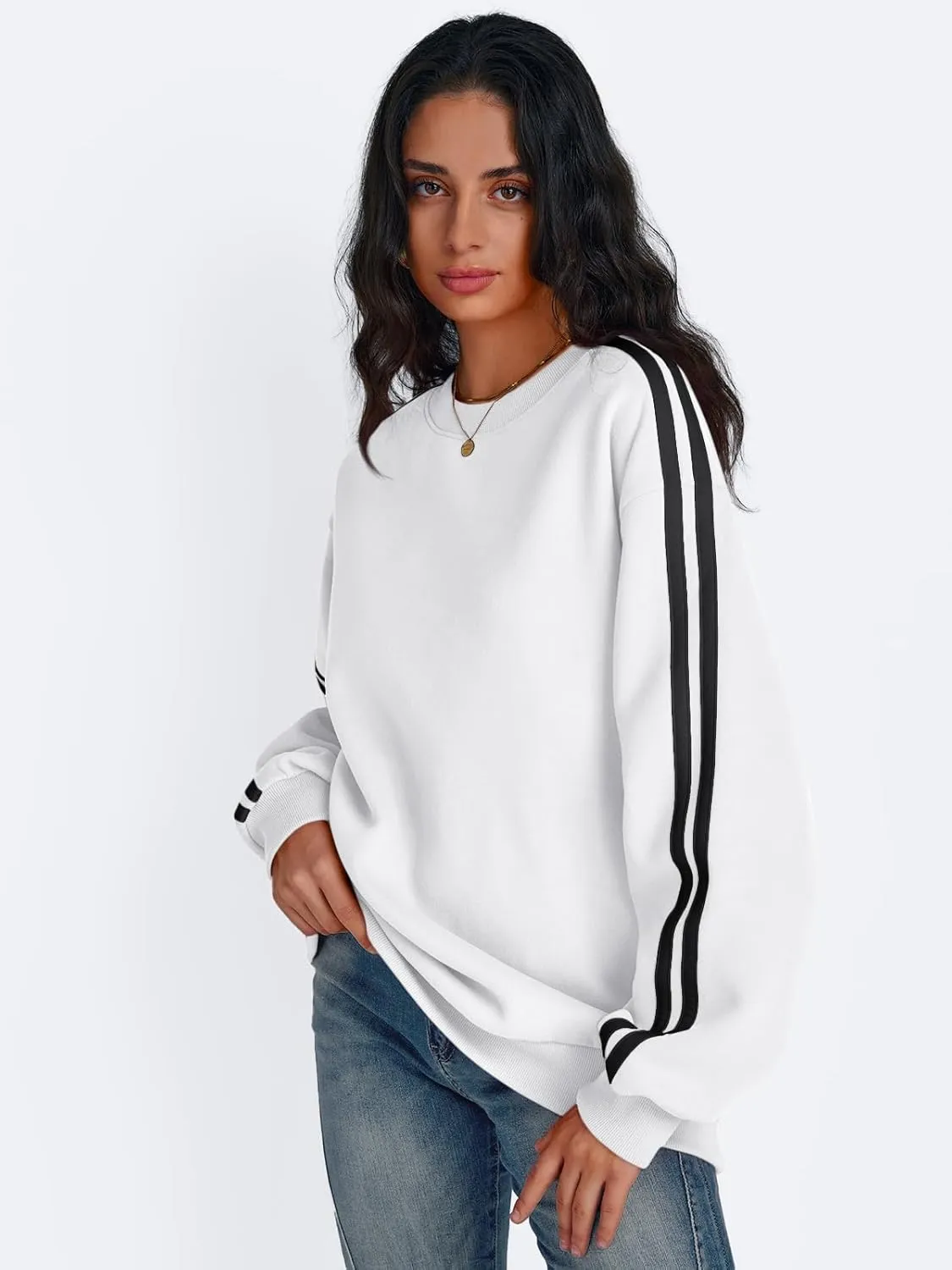 Trendy Queen Oversized Sweatshirt for Women Crewneck Fall Fashion Clothes 2025 Striped Sweater y2k Teen Girls Outfits