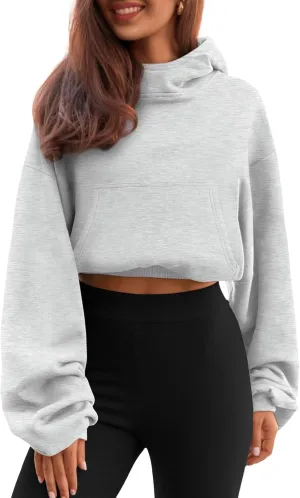 Trendy Queen Womens Cropped Hoodie Long Sleeve Sweatshirts Fall Fashion 2024 Casual Y2k Outfits Winter Clothes