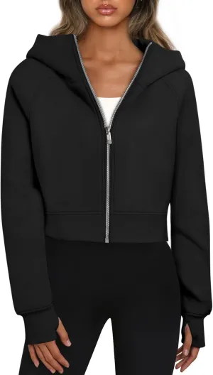 Trendy Queen Womens Zip Up Hoodies Jackets Cropped Sweatshirts Fleece Fall Outfits Casual Comfy Y2k Tops Winter Clothes 2025