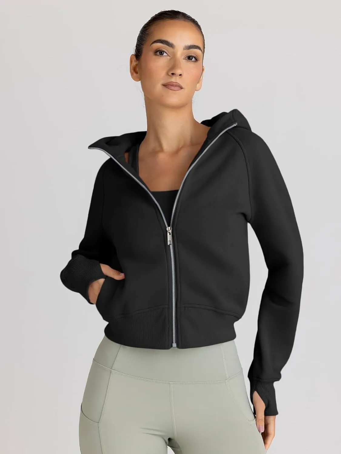 Trendy Queen Womens Zip Up Hoodies Jackets Cropped Sweatshirts Fleece Fall Outfits Casual Comfy Y2k Tops Winter Clothes 2025