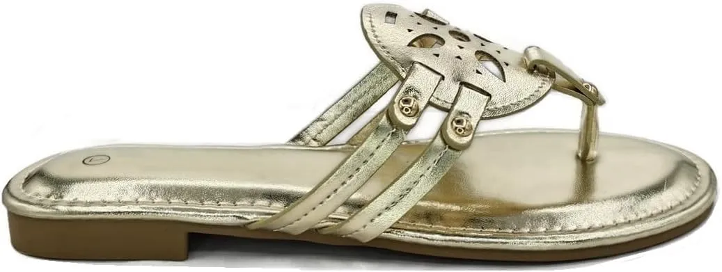 TruFox Women's Medallion Flat Sandals Comfortable Soft Cushion Slide Slip on Summer Beach Thong Flip Flops