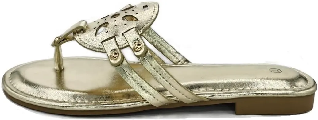 TruFox Women's Medallion Flat Sandals Comfortable Soft Cushion Slide Slip on Summer Beach Thong Flip Flops
