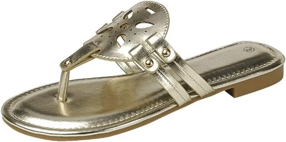 TruFox Women's Medallion Flat Sandals Comfortable Soft Cushion Slide Slip on Summer Beach Thong Flip Flops