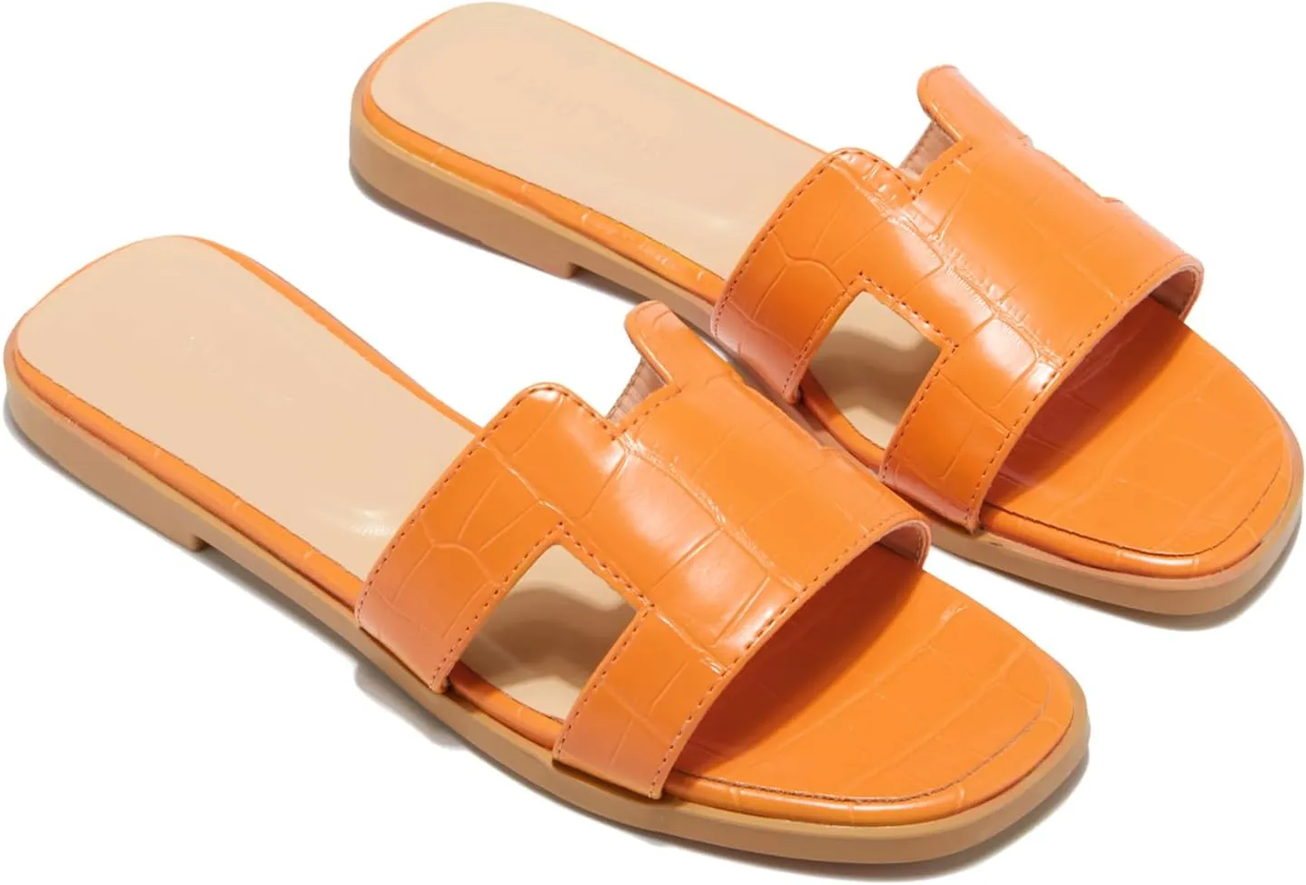 TRULAND H Strap Flat Slide Sandals for Women - Cute Fashion Open Square Toe Summer Dressy Sandals