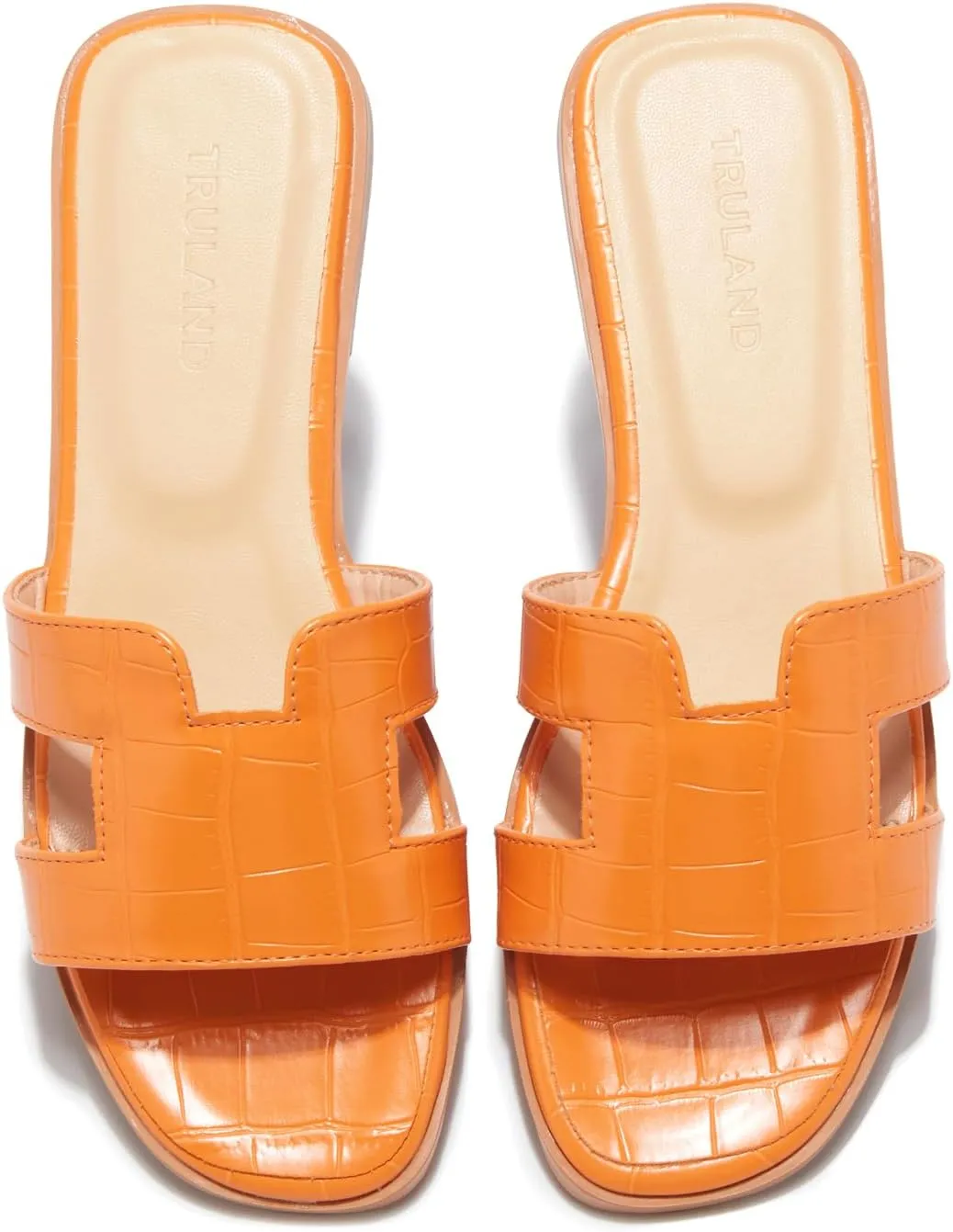 TRULAND H Strap Flat Slide Sandals for Women - Cute Fashion Open Square Toe Summer Dressy Sandals