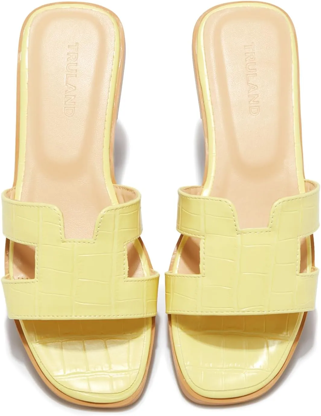 TRULAND H Strap Flat Slide Sandals for Women - Cute Fashion Open Square Toe Summer Dressy Sandals