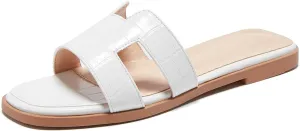TRULAND H Strap Flat Slide Sandals for Women - Cute Fashion Open Square Toe Summer Dressy Sandals