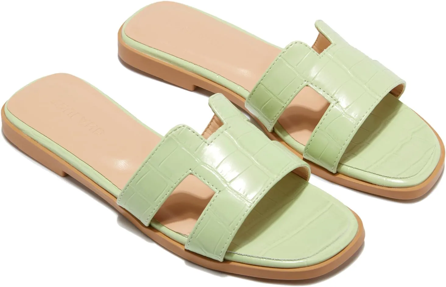 TRULAND H Strap Flat Slide Sandals for Women - Cute Fashion Open Square Toe Summer Dressy Sandals