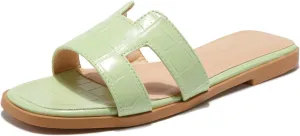 TRULAND H Strap Flat Slide Sandals for Women - Cute Fashion Open Square Toe Summer Dressy Sandals